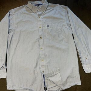 ARIAT Pro Series Men’s L Long Sleeve Button Down White & Blue Striped Shirt
